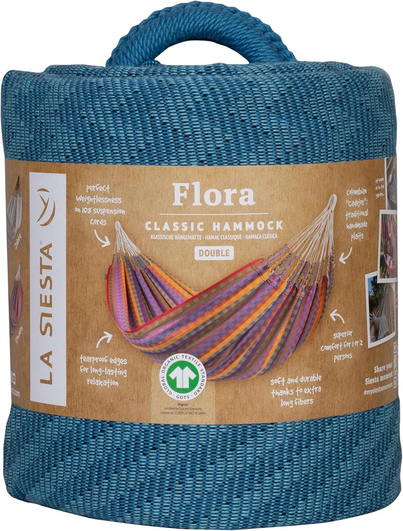 LA SIESTA Flora Double Organic Cotton Classic Swing Hammock (Size L - 160 cm) (Blue zebra) - Image 5